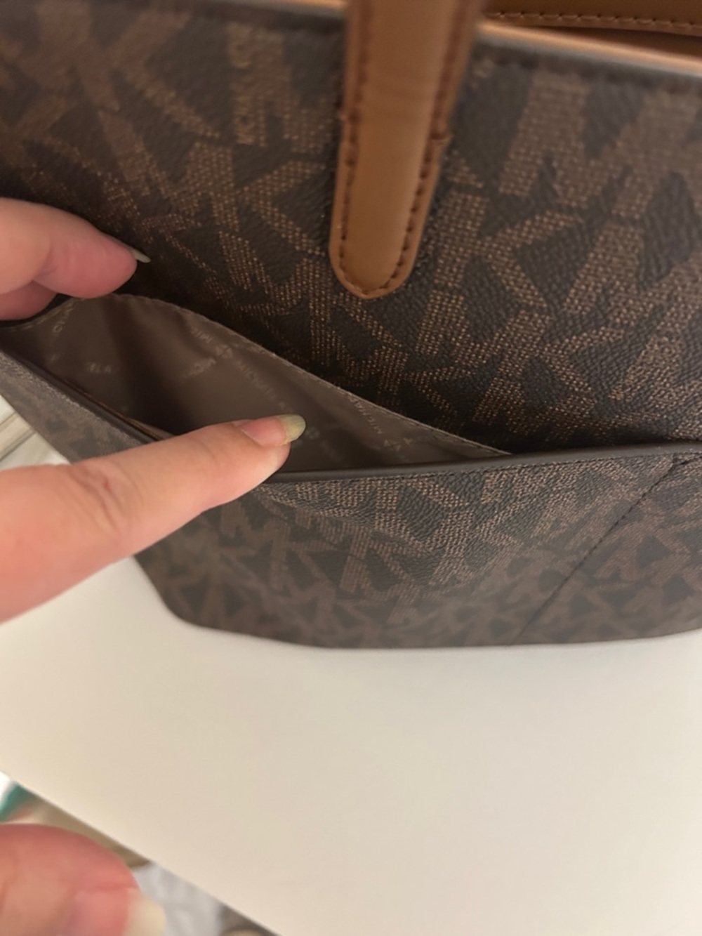 Michael Kors Brown Monogram Tote with Gold MK Charm - Picture 6 of 12